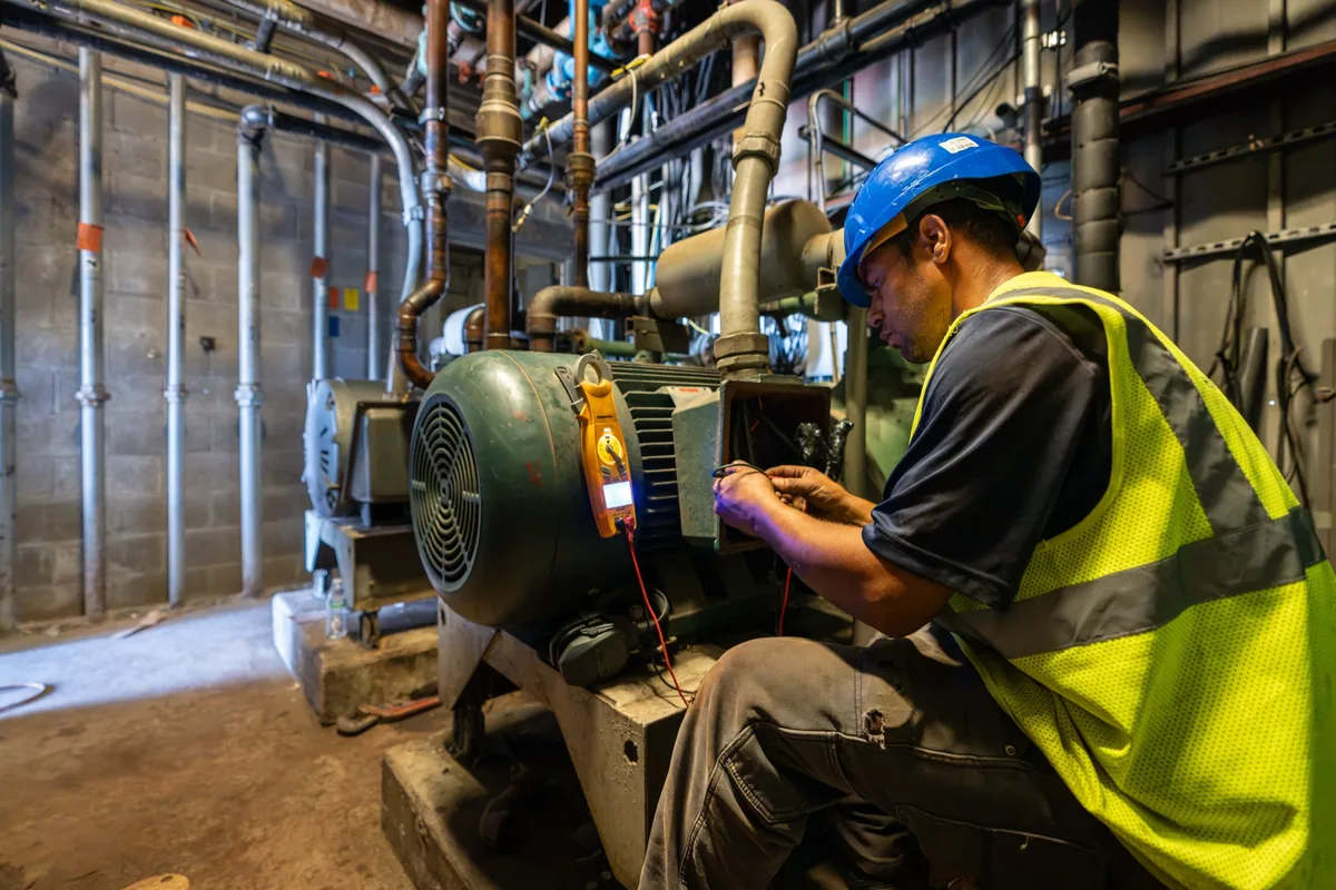 A Vitality Mechanical technician metering a motor